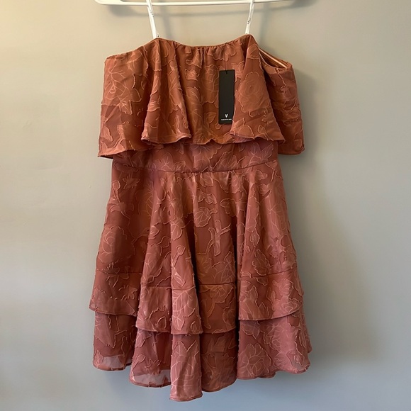 NWT Lulu's True Lover Floral Ruffled Strapless Mini Party Dress Pink Size XL - Picture 3 of 15